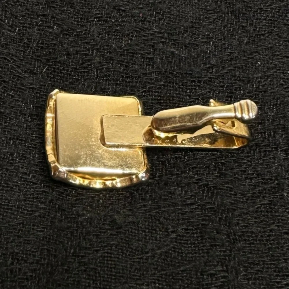Vintage Gold Tone Cufflinks Tie‎ Bar Set MOP Rhinestone Square